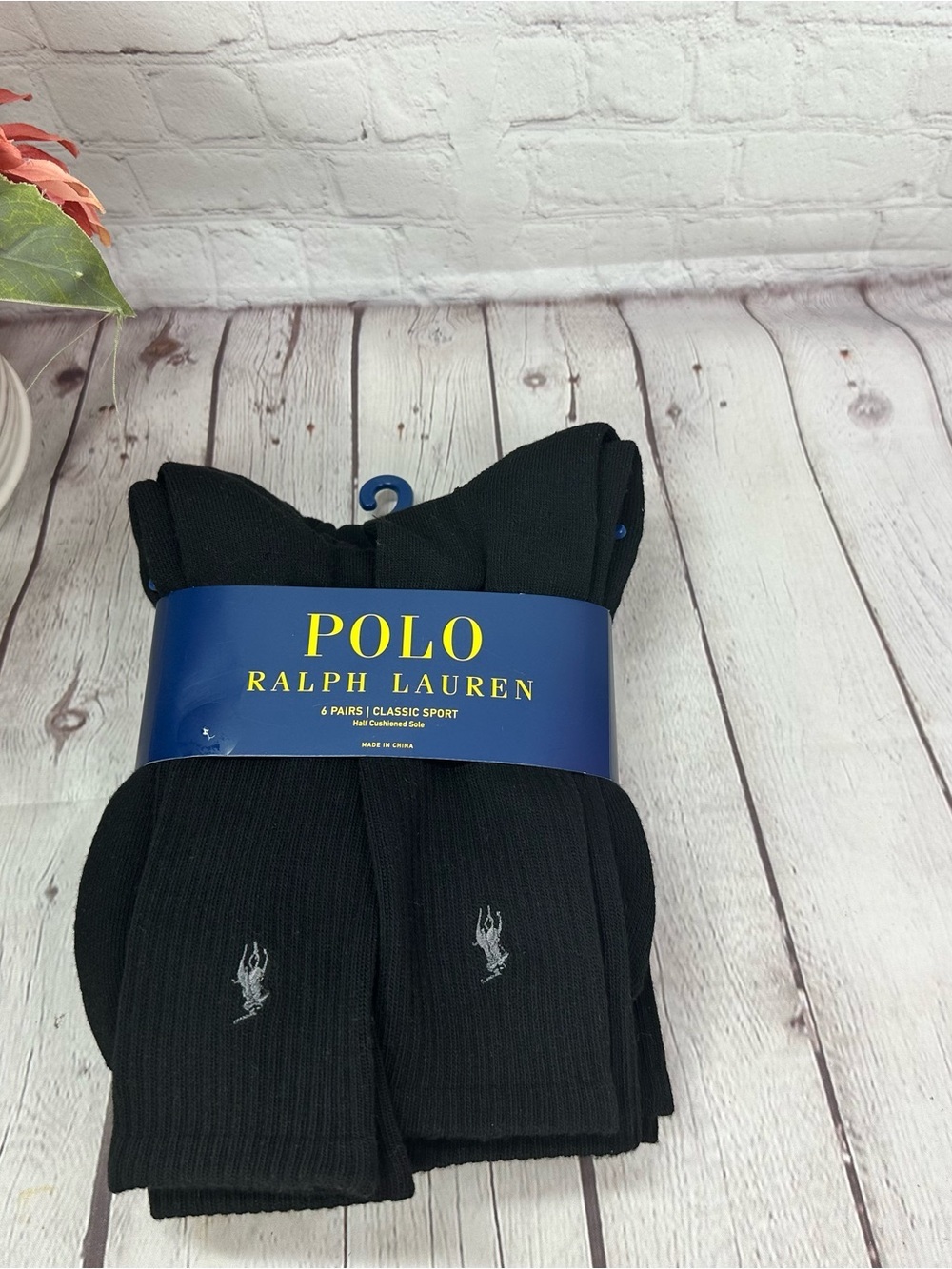 NWT Polo Ralph Lauren Black classic sport Crew Socks mens 6pk pony logo preppy